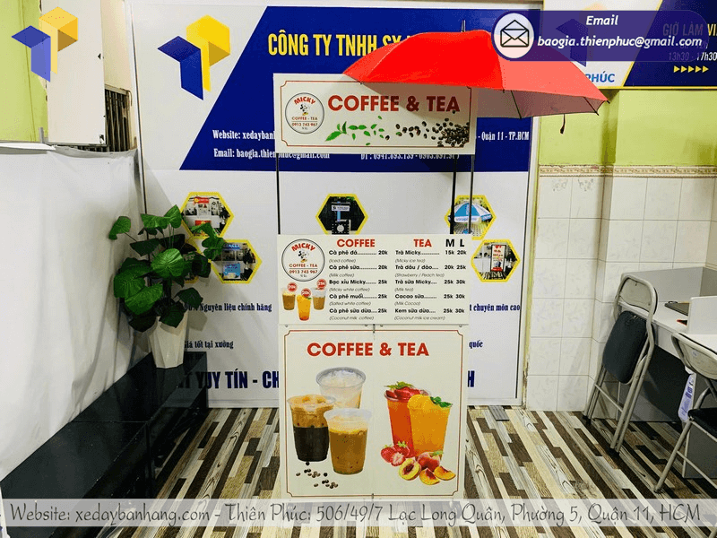 Xe đẩy bán cà phê có dù